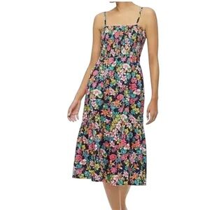 J.Crew Women’s Navy Floral Print Sundress Bottom Tier & Smocking Top Size Small